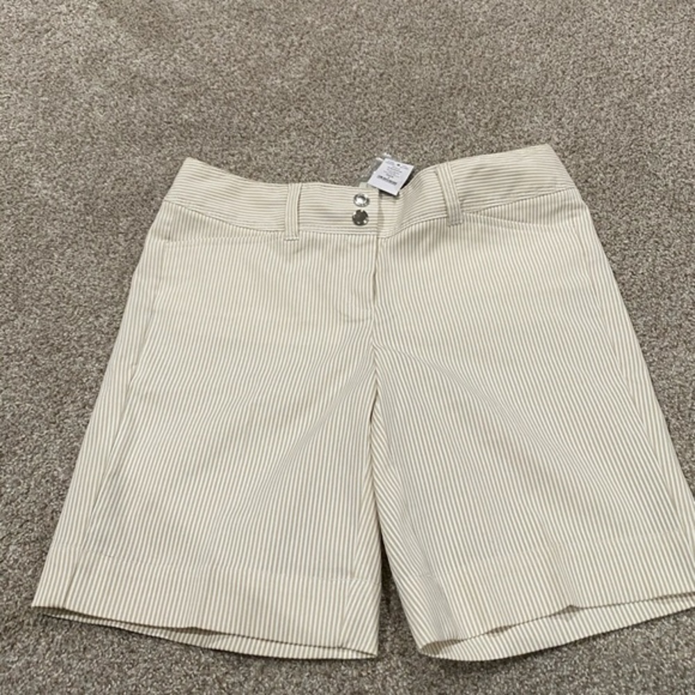 White House Black Market  Bermuda short. Tan and white stripes. Cute!